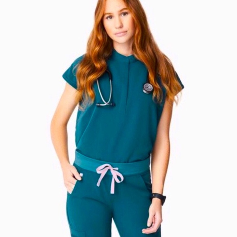 Figs Rafaela Scrub Top - Caribbean Blue XS